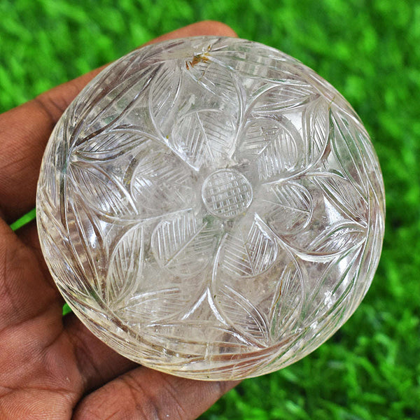 gemsmore:Amazing White Quartz Hand Carved Genuine Crystal Gemstone Carving Mughal Carved Cabochon