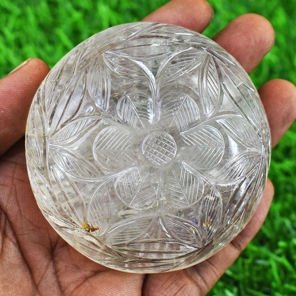 gemsmore:Amazing White Quartz Hand Carved Genuine Crystal Gemstone Carving Mughal Carved Cabochon