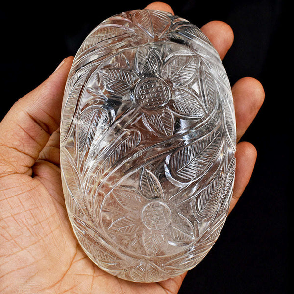 gemsmore:Amazing White Quartz Hand Carved Genuine Crystal Gemstone Carving Mughal Carved Gem