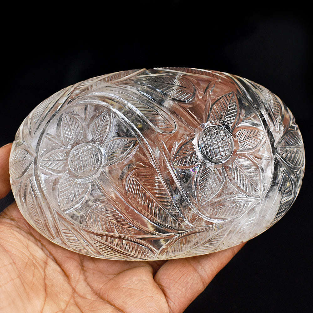 gemsmore:Amazing White Quartz Hand Carved Genuine Crystal Gemstone Carving Mughal Carved Gem