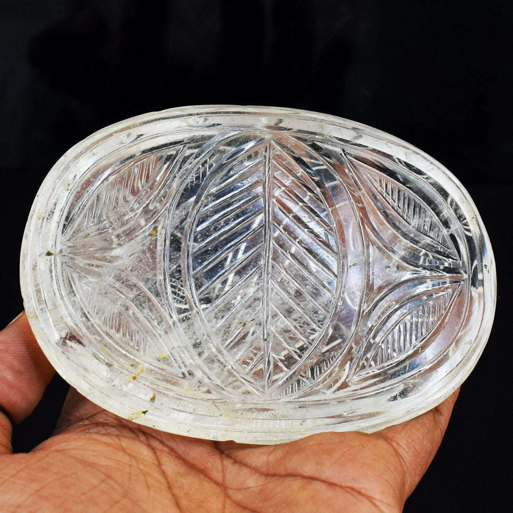 gemsmore:Amazing White Quartz Hand Carved Genuine Crystal Gemstone Carving Mughal Carved Gem