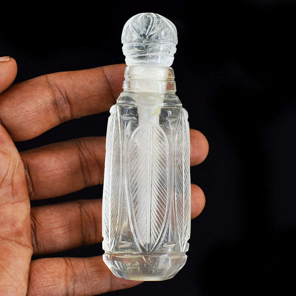 gemsmore:Amazing White Quartz  Hand Carved Genuine Crystal Gemstone Carving Perfume Bottle