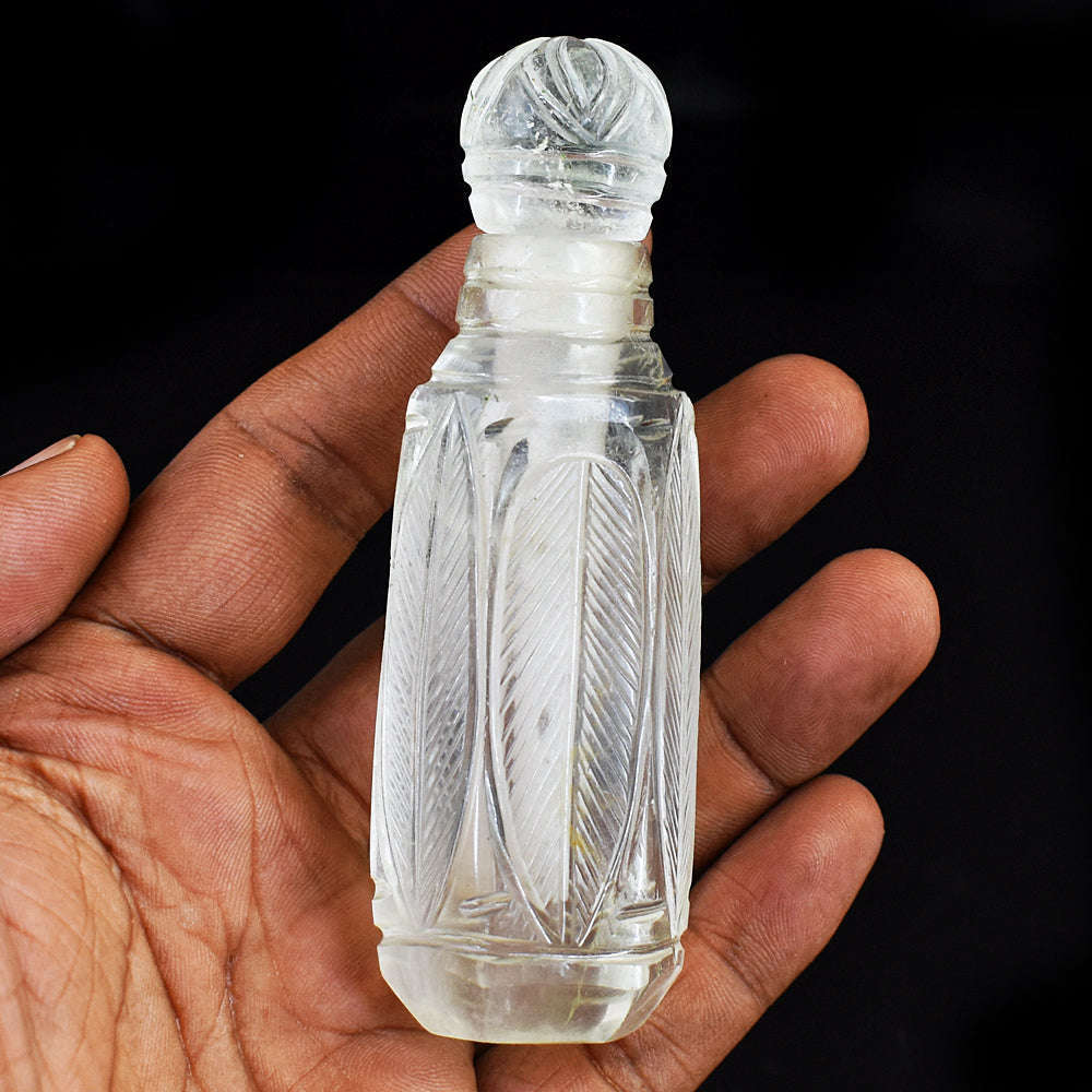 gemsmore:Amazing White Quartz  Hand Carved Genuine Crystal Gemstone Carving Perfume Bottle
