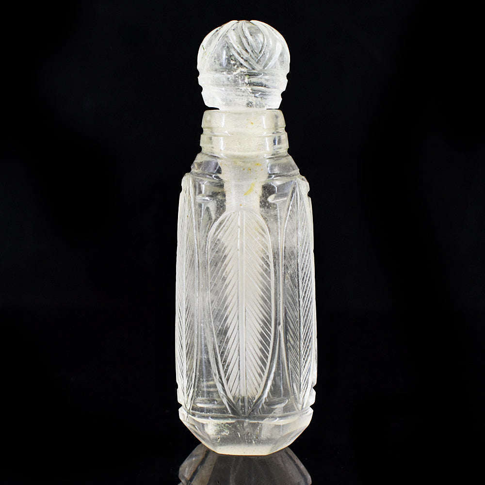 gemsmore:Amazing White Quartz  Hand Carved Genuine Crystal Gemstone Carving Perfume Bottle