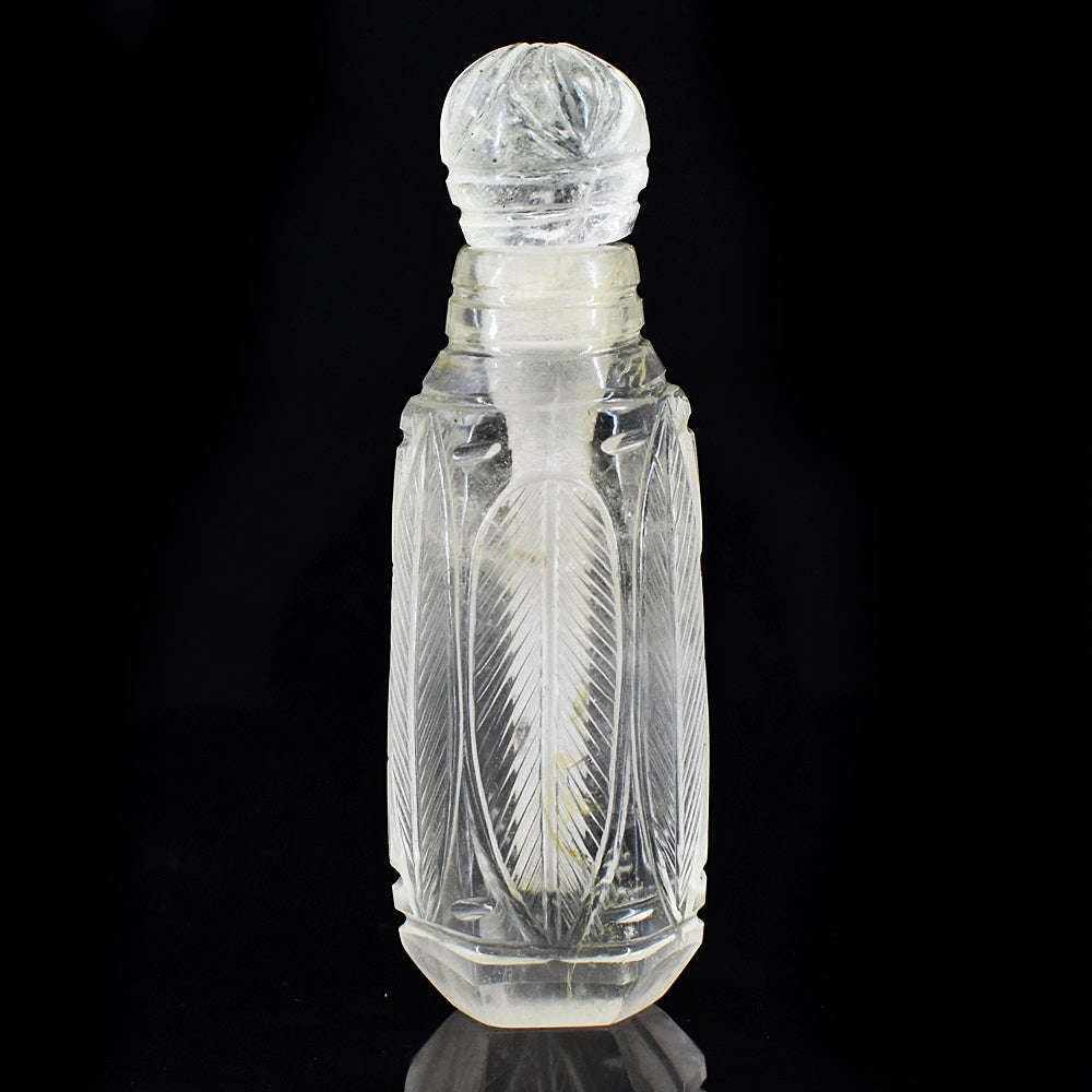 gemsmore:Amazing White Quartz  Hand Carved Genuine Crystal Gemstone Carving Perfume Bottle