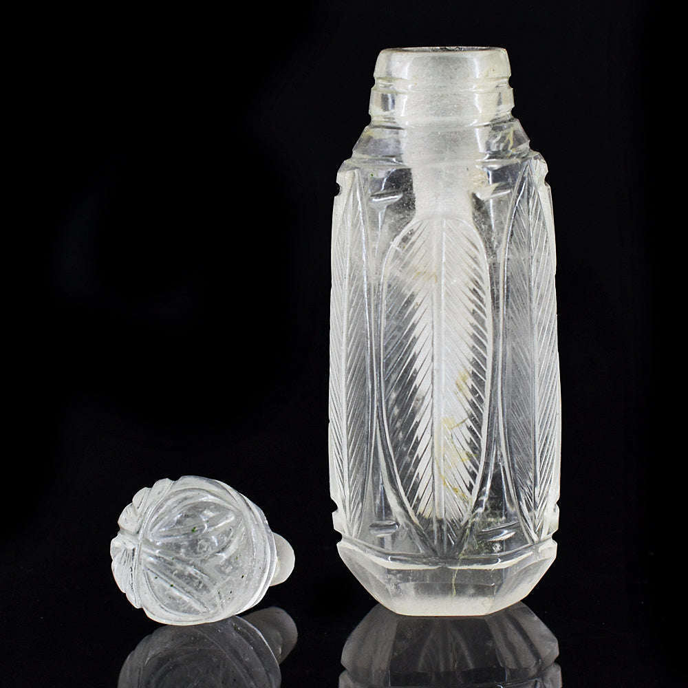 gemsmore:Amazing White Quartz  Hand Carved Genuine Crystal Gemstone Carving Perfume Bottle