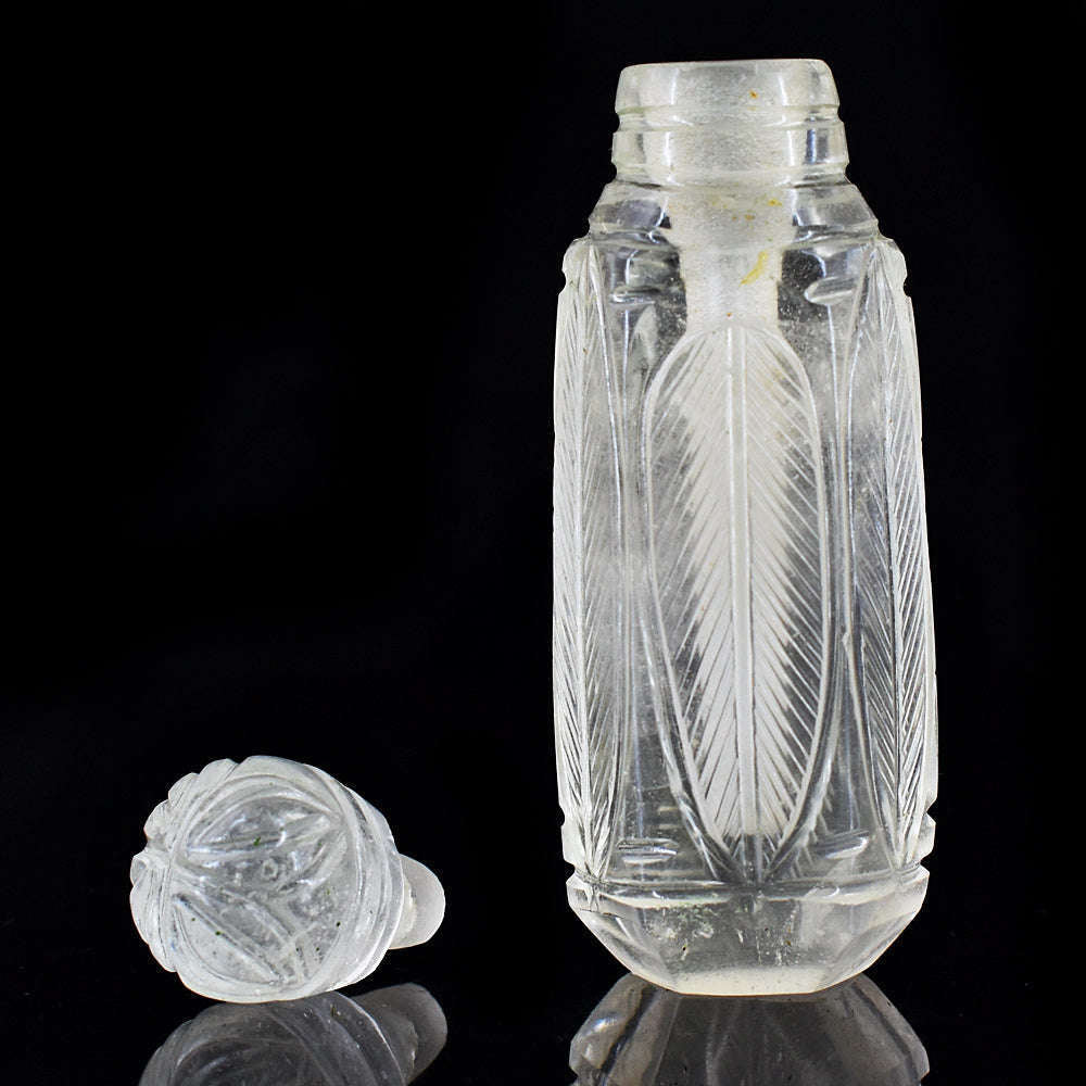 gemsmore:Amazing White Quartz  Hand Carved Genuine Crystal Gemstone Carving Perfume Bottle