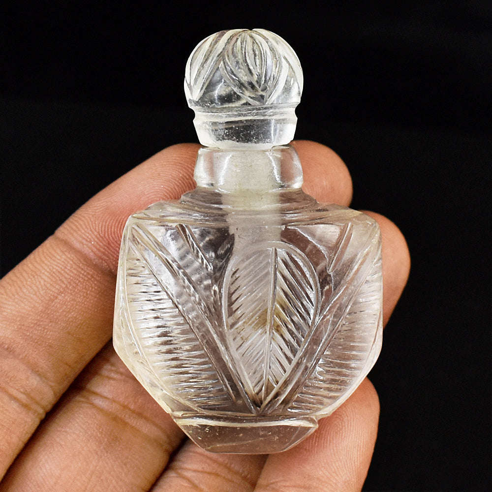 gemsmore:Amazing White Quartz  Hand Carved Genuine Crystal Gemstone Carving Perfume Bottle