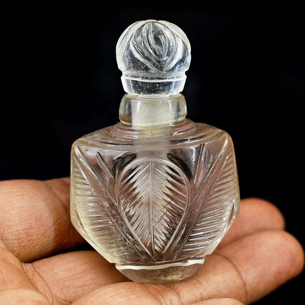 gemsmore:Amazing White Quartz  Hand Carved Genuine Crystal Gemstone Carving Perfume Bottle