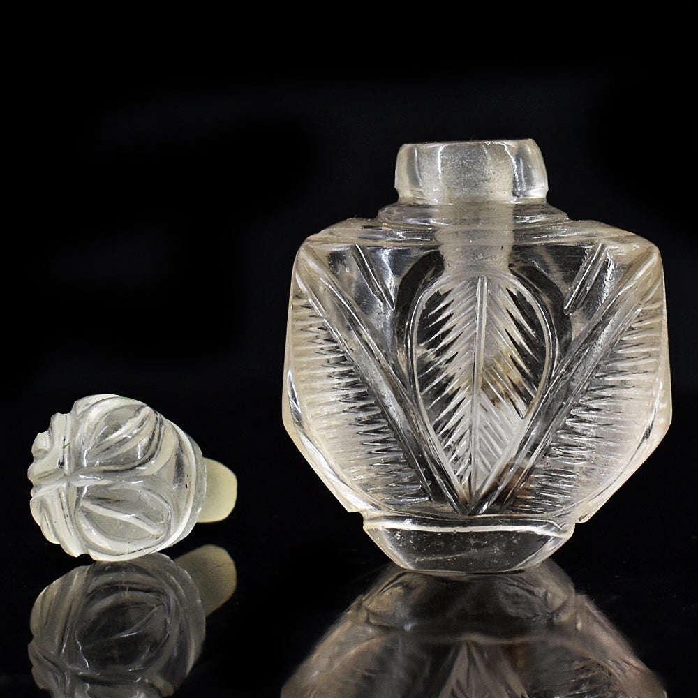 gemsmore:Amazing White Quartz  Hand Carved Genuine Crystal Gemstone Carving Perfume Bottle