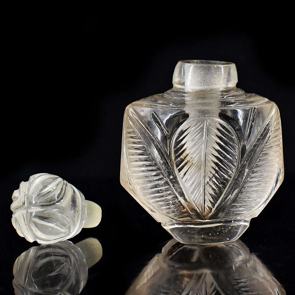 gemsmore:Amazing White Quartz  Hand Carved Genuine Crystal Gemstone Carving Perfume Bottle