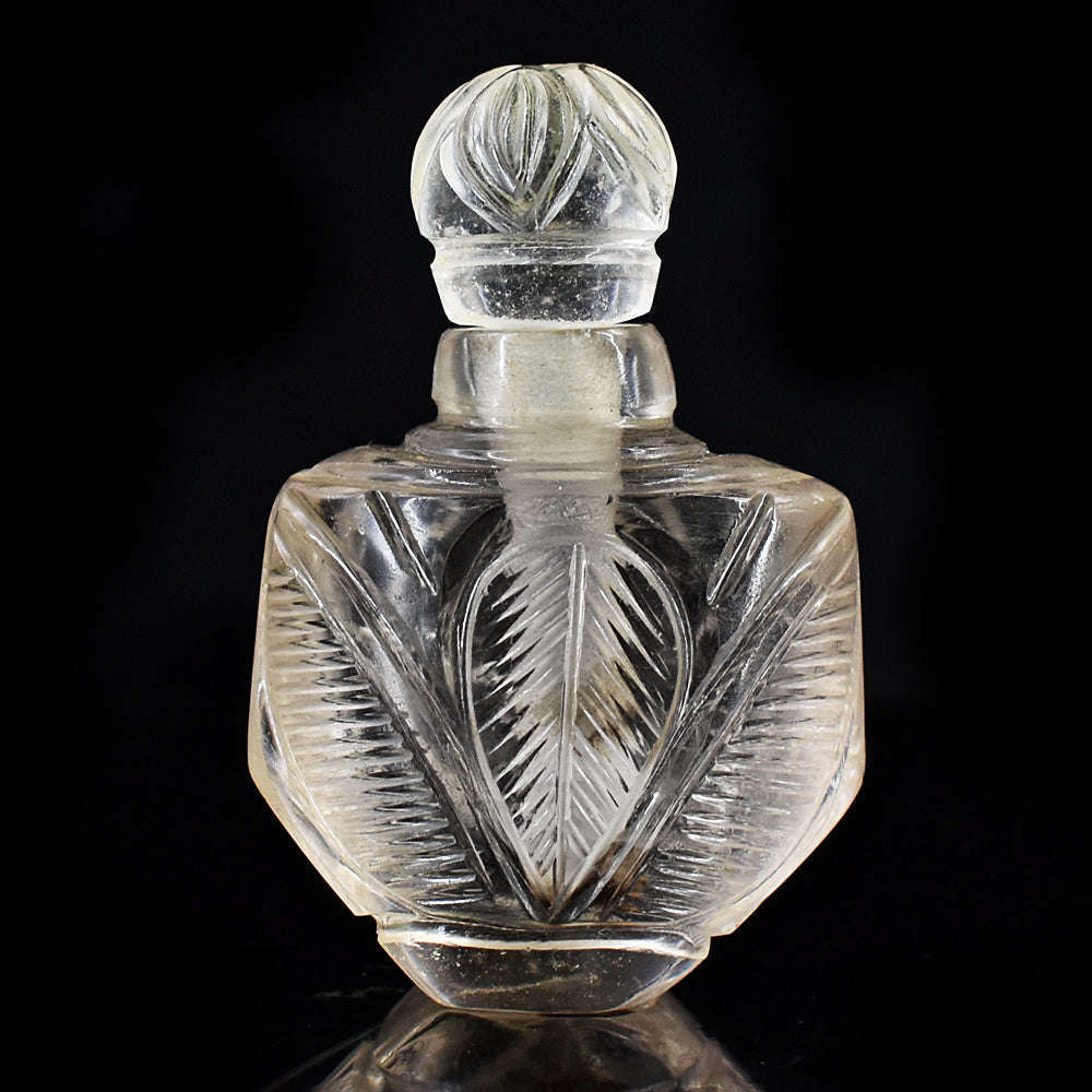 gemsmore:Amazing White Quartz  Hand Carved Genuine Crystal Gemstone Carving Perfume Bottle