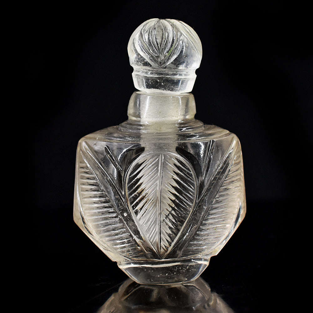 gemsmore:Amazing White Quartz  Hand Carved Genuine Crystal Gemstone Carving Perfume Bottle