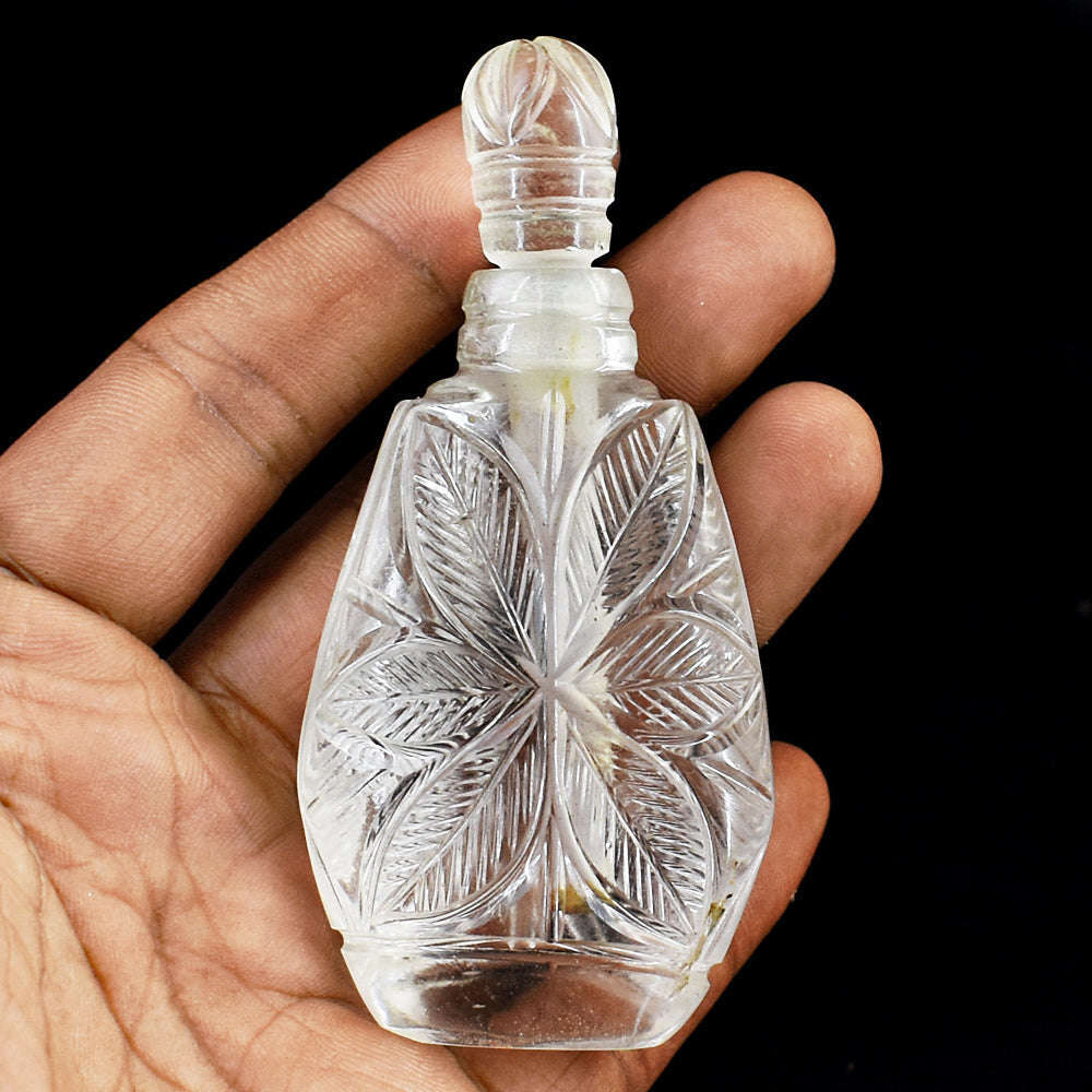 gemsmore:Amazing White Quartz Hand Carved Genuine Crystal Gemstone Carving Perfume Bottle