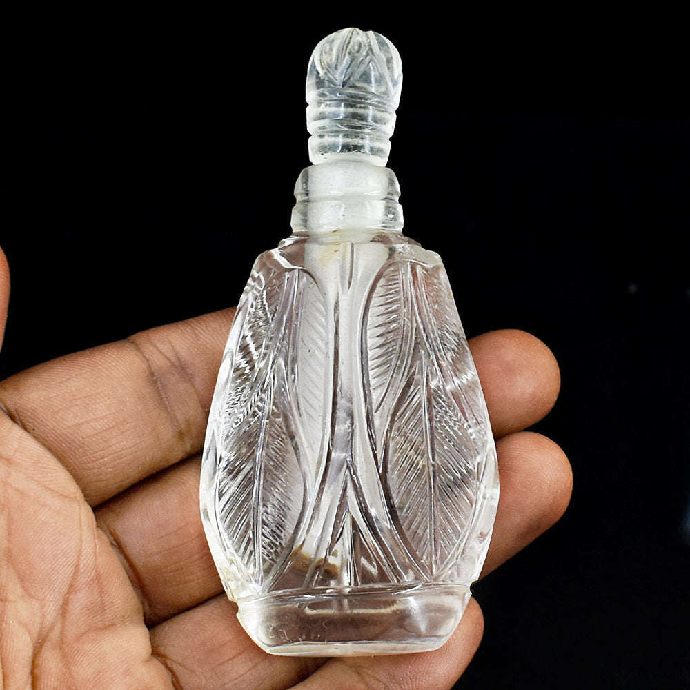 gemsmore:Amazing White Quartz Hand Carved Genuine Crystal Gemstone Carving Perfume Bottle