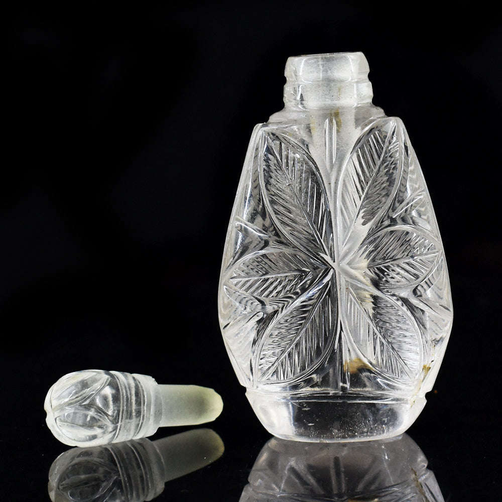 gemsmore:Amazing White Quartz Hand Carved Genuine Crystal Gemstone Carving Perfume Bottle