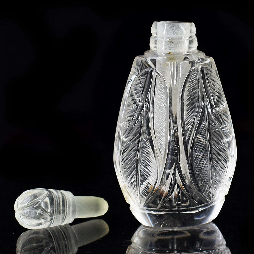 gemsmore:Amazing White Quartz Hand Carved Genuine Crystal Gemstone Carving Perfume Bottle