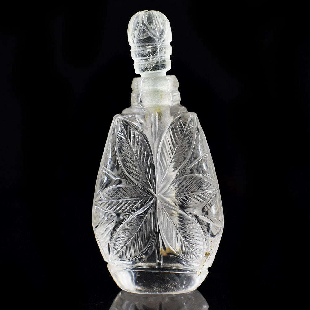 gemsmore:Amazing White Quartz Hand Carved Genuine Crystal Gemstone Carving Perfume Bottle