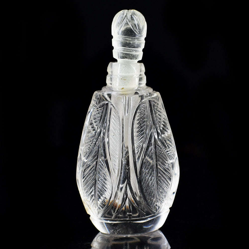 gemsmore:Amazing White Quartz Hand Carved Genuine Crystal Gemstone Carving Perfume Bottle