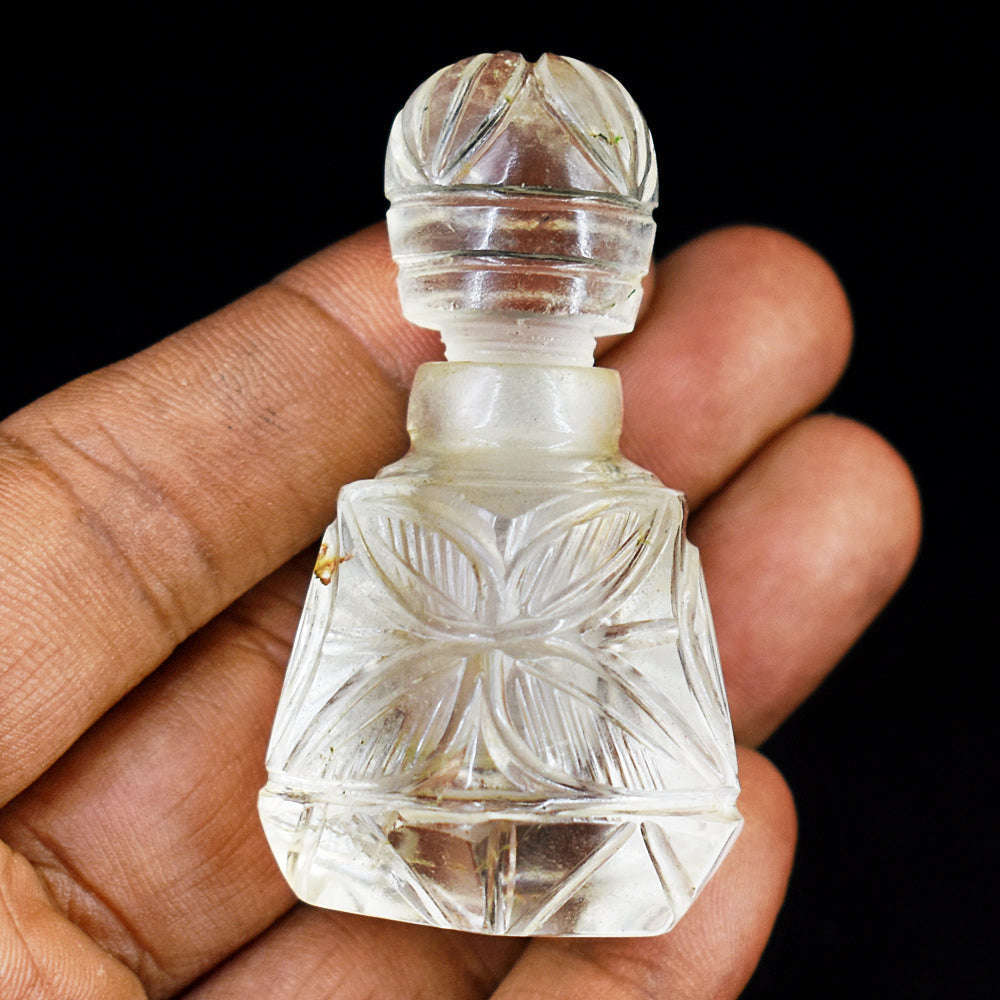 gemsmore:Amazing White Quartz Hand Carved Genuine Crystal Gemstone Carving Perfume Bottle