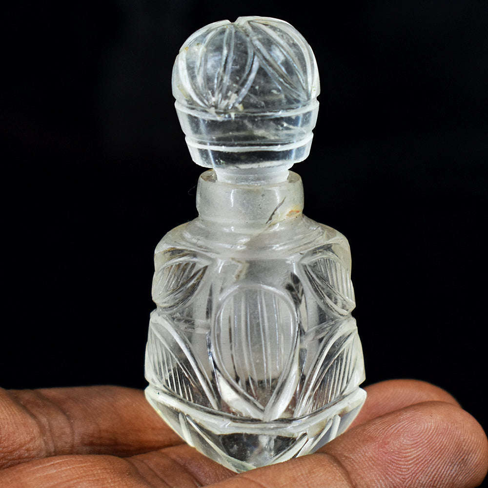 gemsmore:Amazing White Quartz Hand Carved Genuine Crystal Gemstone Carving Perfume Bottle