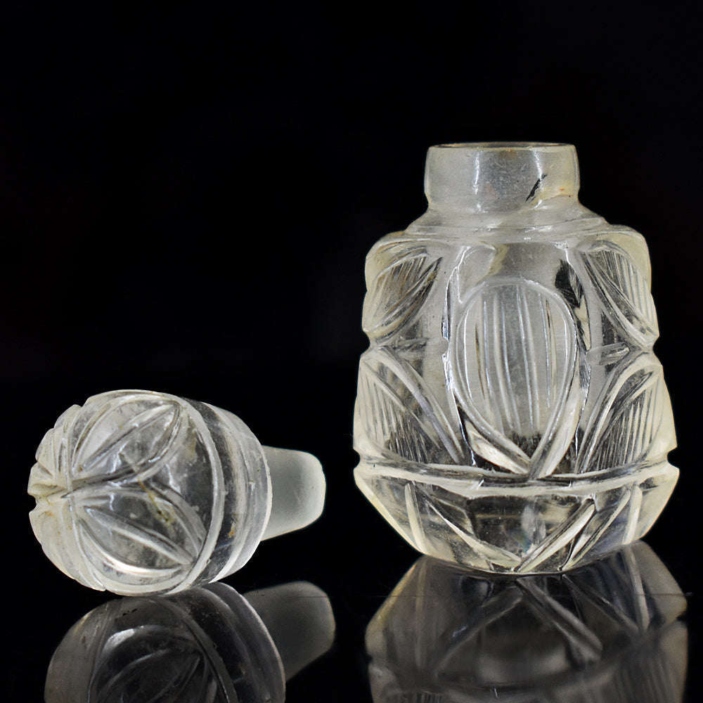 gemsmore:Amazing White Quartz Hand Carved Genuine Crystal Gemstone Carving Perfume Bottle