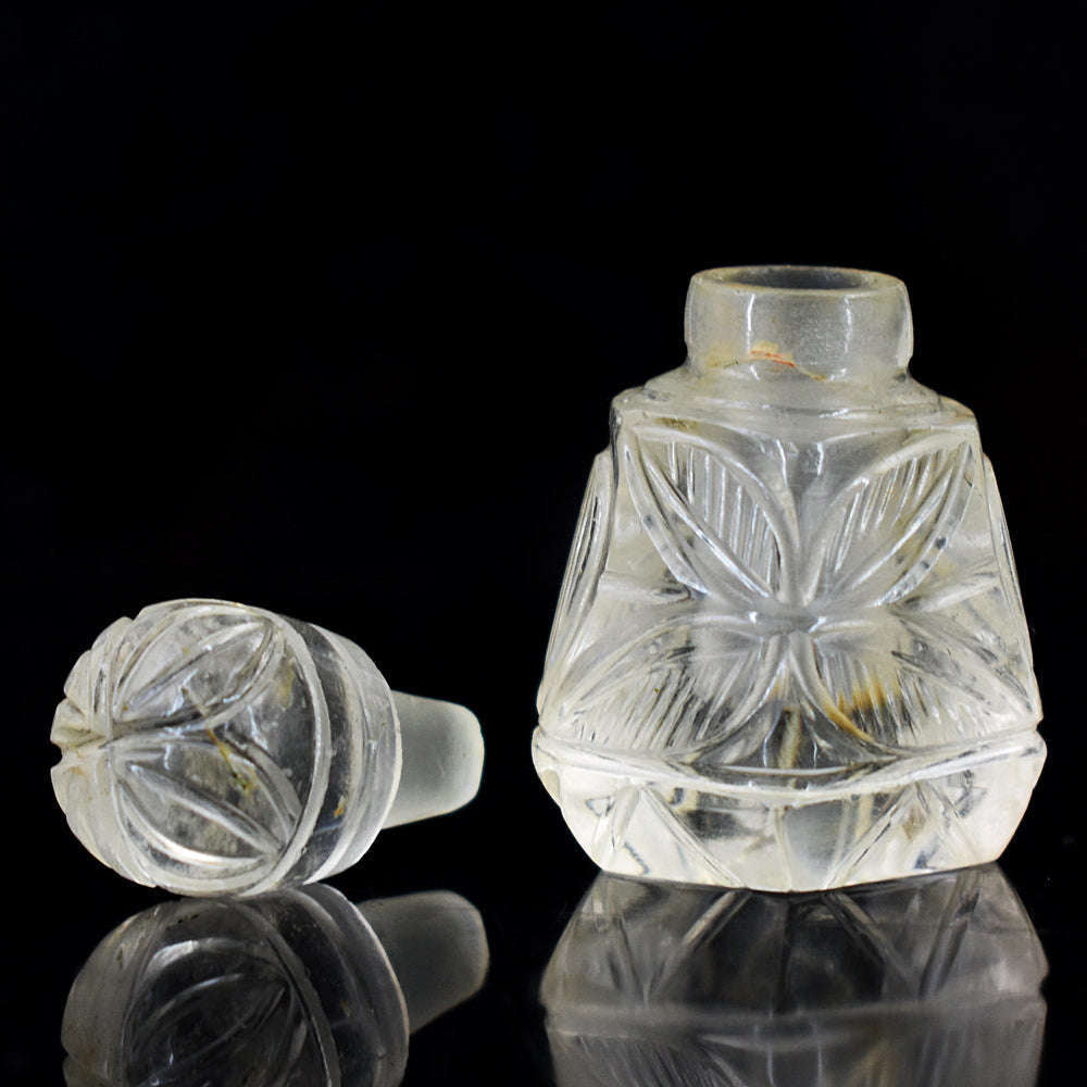 gemsmore:Amazing White Quartz Hand Carved Genuine Crystal Gemstone Carving Perfume Bottle