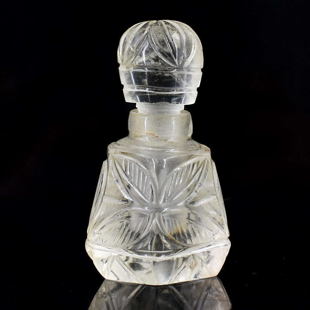 gemsmore:Amazing White Quartz Hand Carved Genuine Crystal Gemstone Carving Perfume Bottle