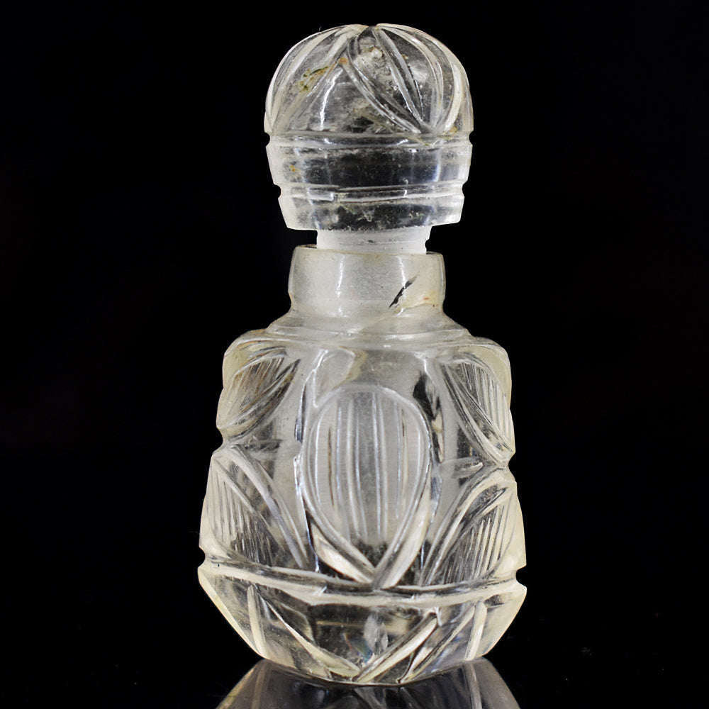 gemsmore:Amazing White Quartz Hand Carved Genuine Crystal Gemstone Carving Perfume Bottle