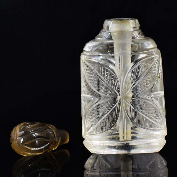 gemsmore:Amazing White Quartz Hand Carved Genuine Crystal Gemstone Carving Perfume Bottle