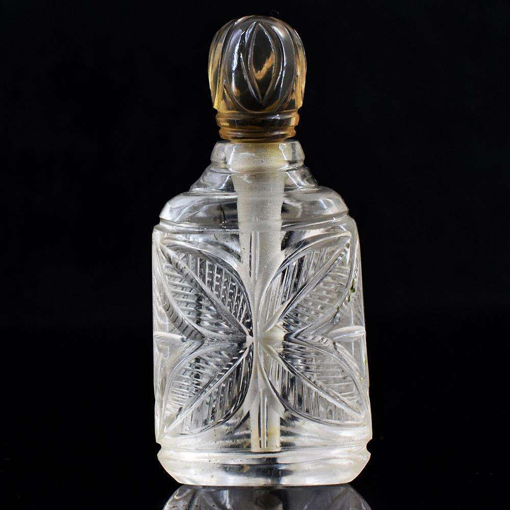 gemsmore:Amazing White Quartz Hand Carved Genuine Crystal Gemstone Carving Perfume Bottle