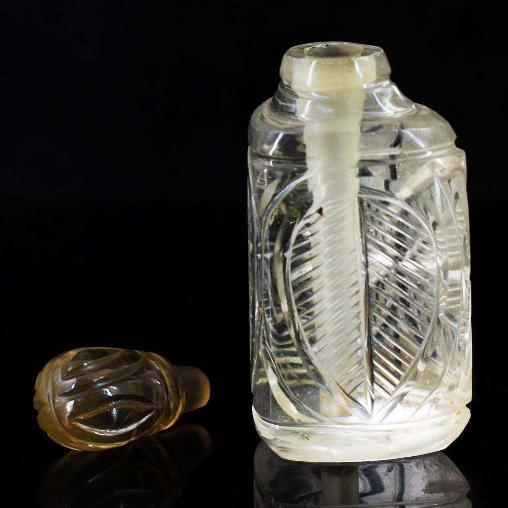 gemsmore:Amazing White Quartz Hand Carved Genuine Crystal Gemstone Carving Perfume Bottle