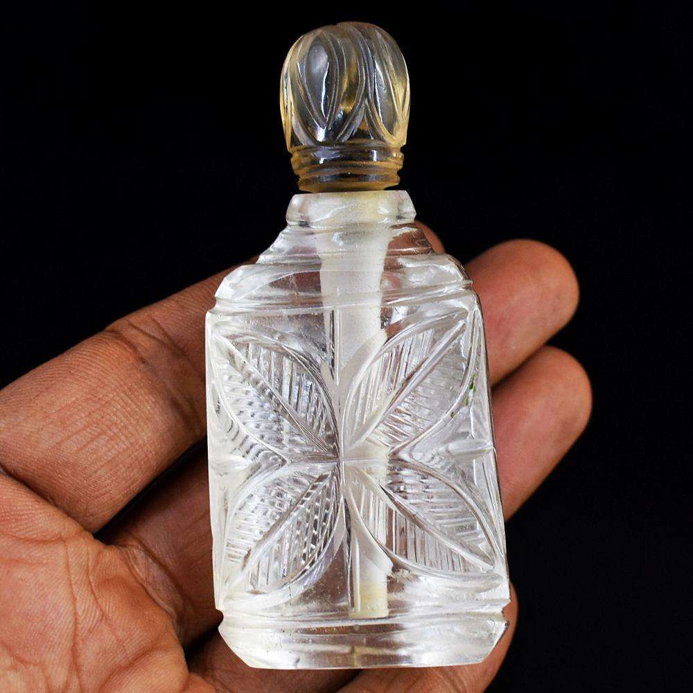 gemsmore:Amazing White Quartz Hand Carved Genuine Crystal Gemstone Carving Perfume Bottle