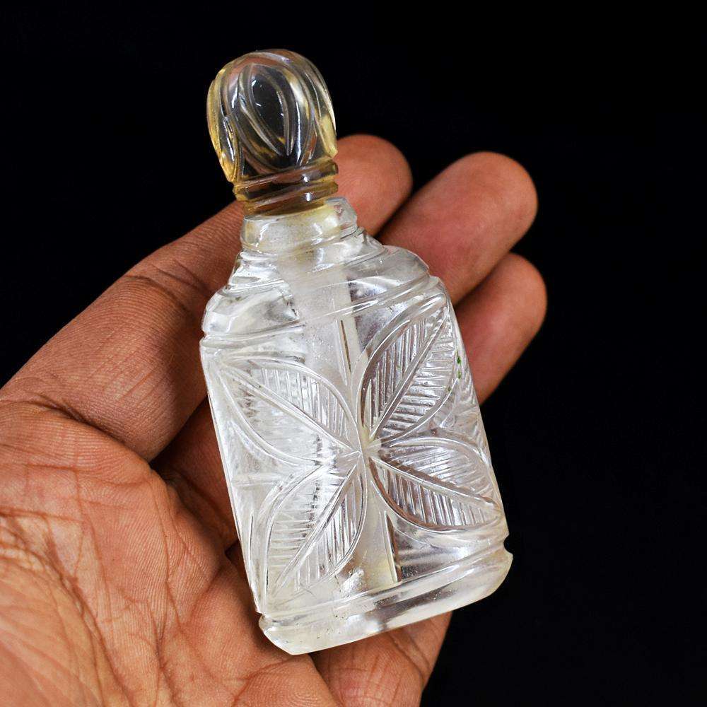 gemsmore:Amazing White Quartz Hand Carved Genuine Crystal Gemstone Carving Perfume Bottle