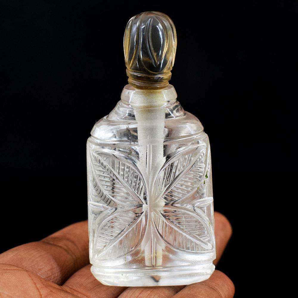 gemsmore:Amazing White Quartz Hand Carved Genuine Crystal Gemstone Carving Perfume Bottle