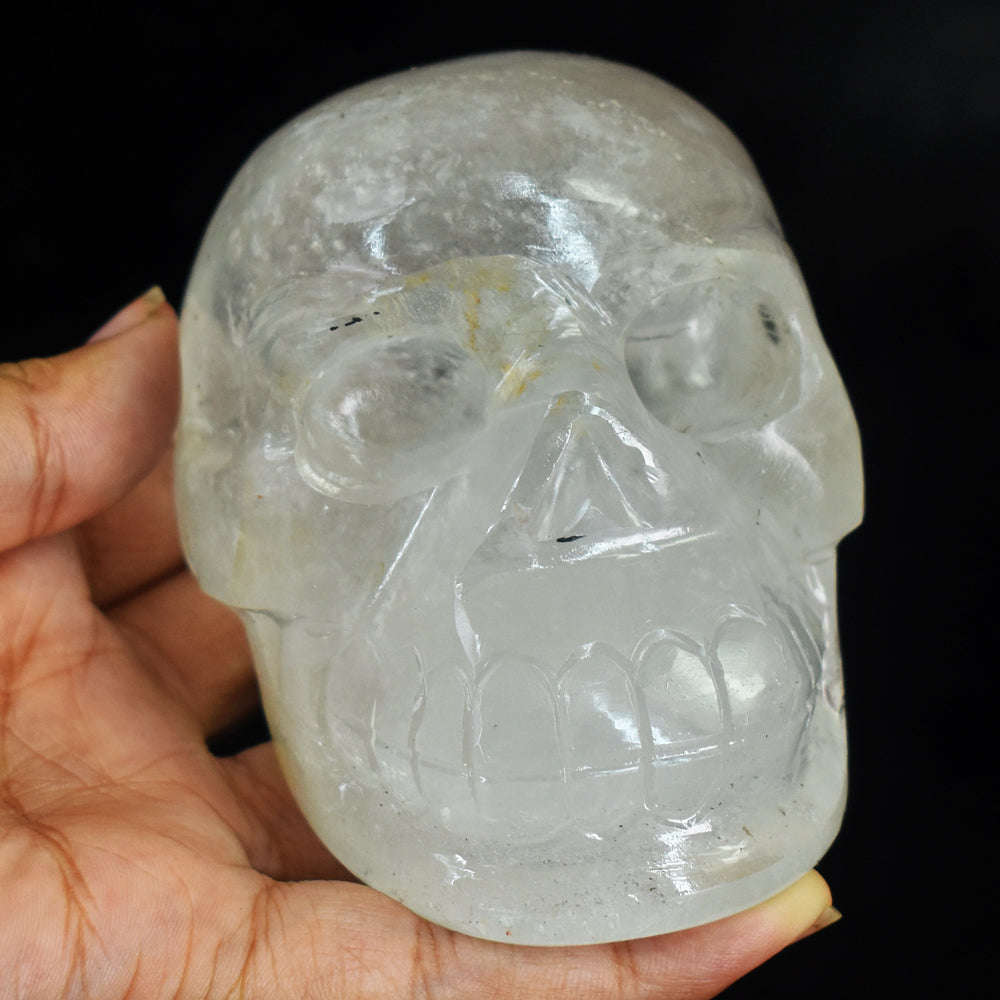 gemsmore:Amazing  White Quartz Hand Carved Genuine Crystal Gemstone Carving Skull