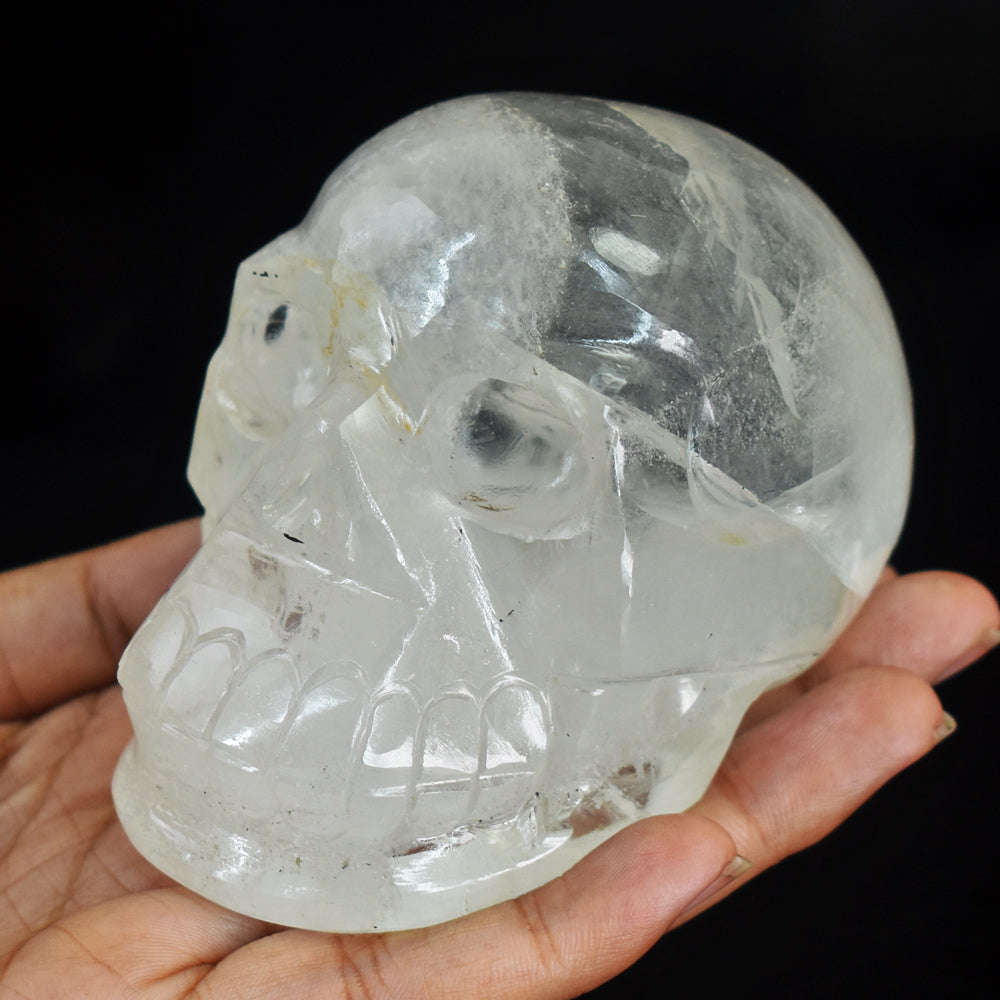 gemsmore:Amazing  White Quartz Hand Carved Genuine Crystal Gemstone Carving Skull