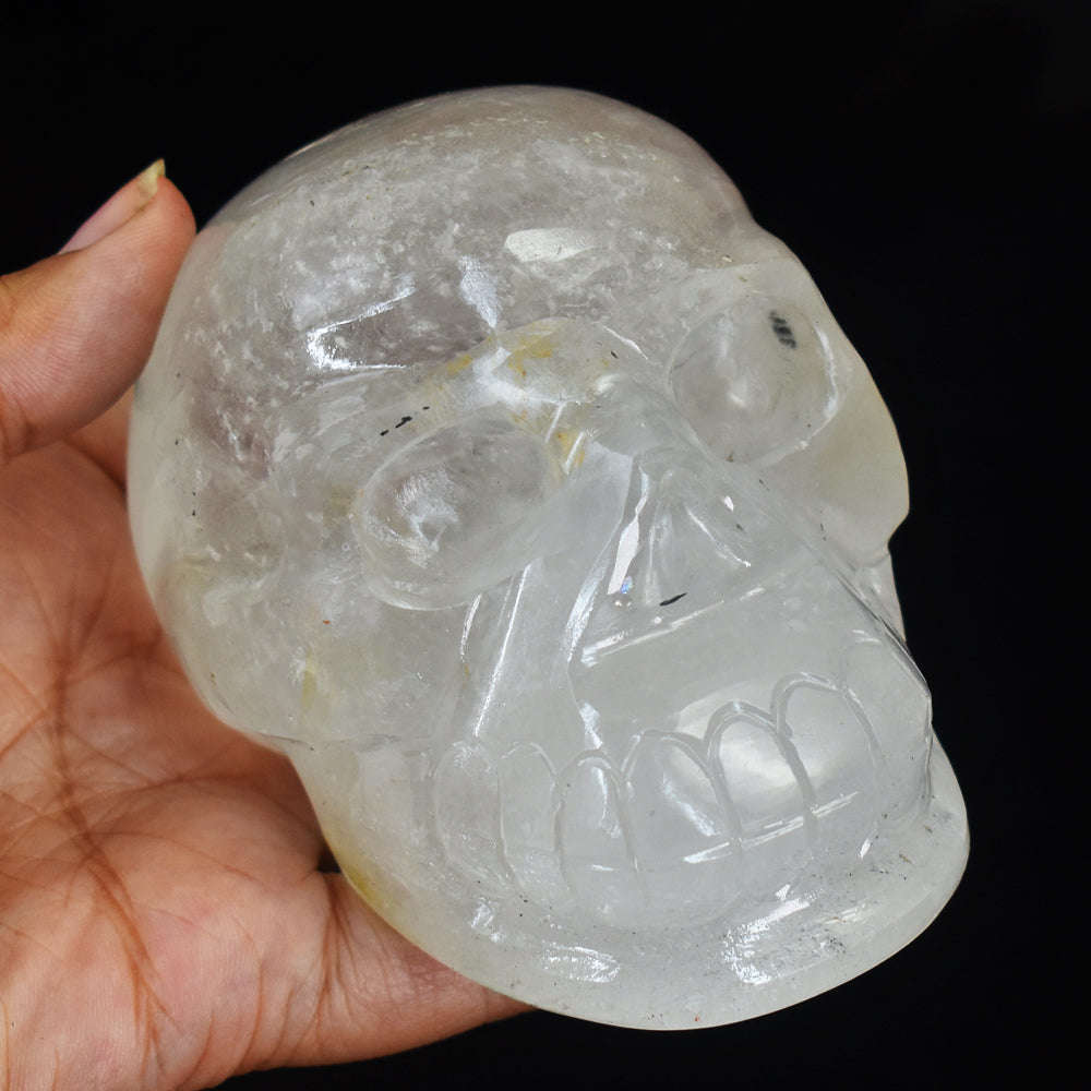 gemsmore:Amazing  White Quartz Hand Carved Genuine Crystal Gemstone Carving Skull