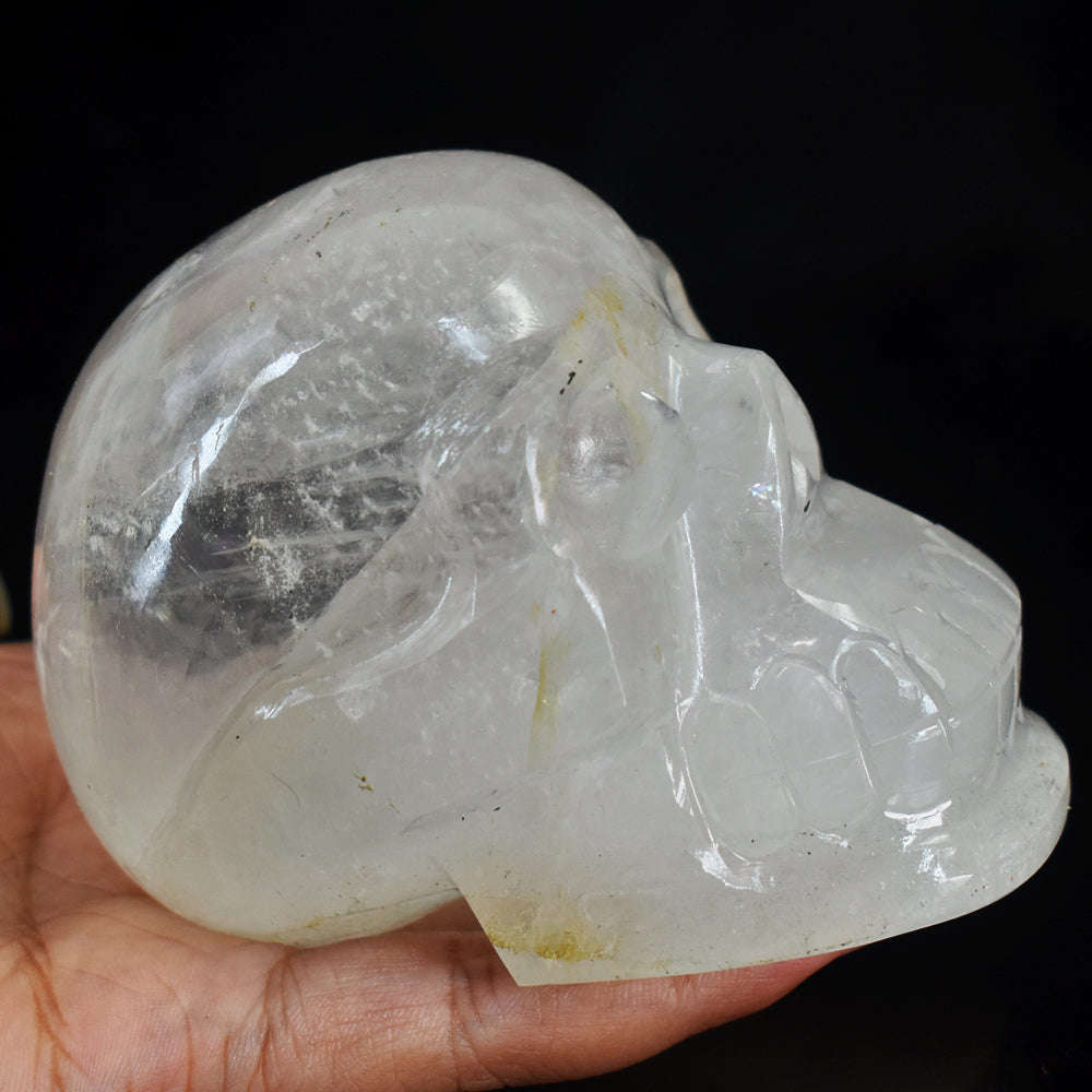 gemsmore:Amazing  White Quartz Hand Carved Genuine Crystal Gemstone Carving Skull