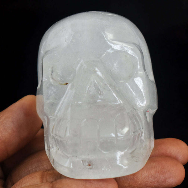 gemsmore:Amazing White Quartz  Hand Carved  Genuine Skull Gemstone Carving