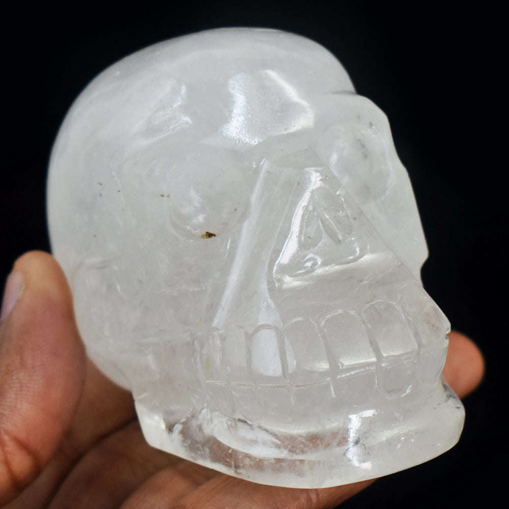 gemsmore:Amazing White Quartz  Hand Carved  Genuine Skull Gemstone Carving