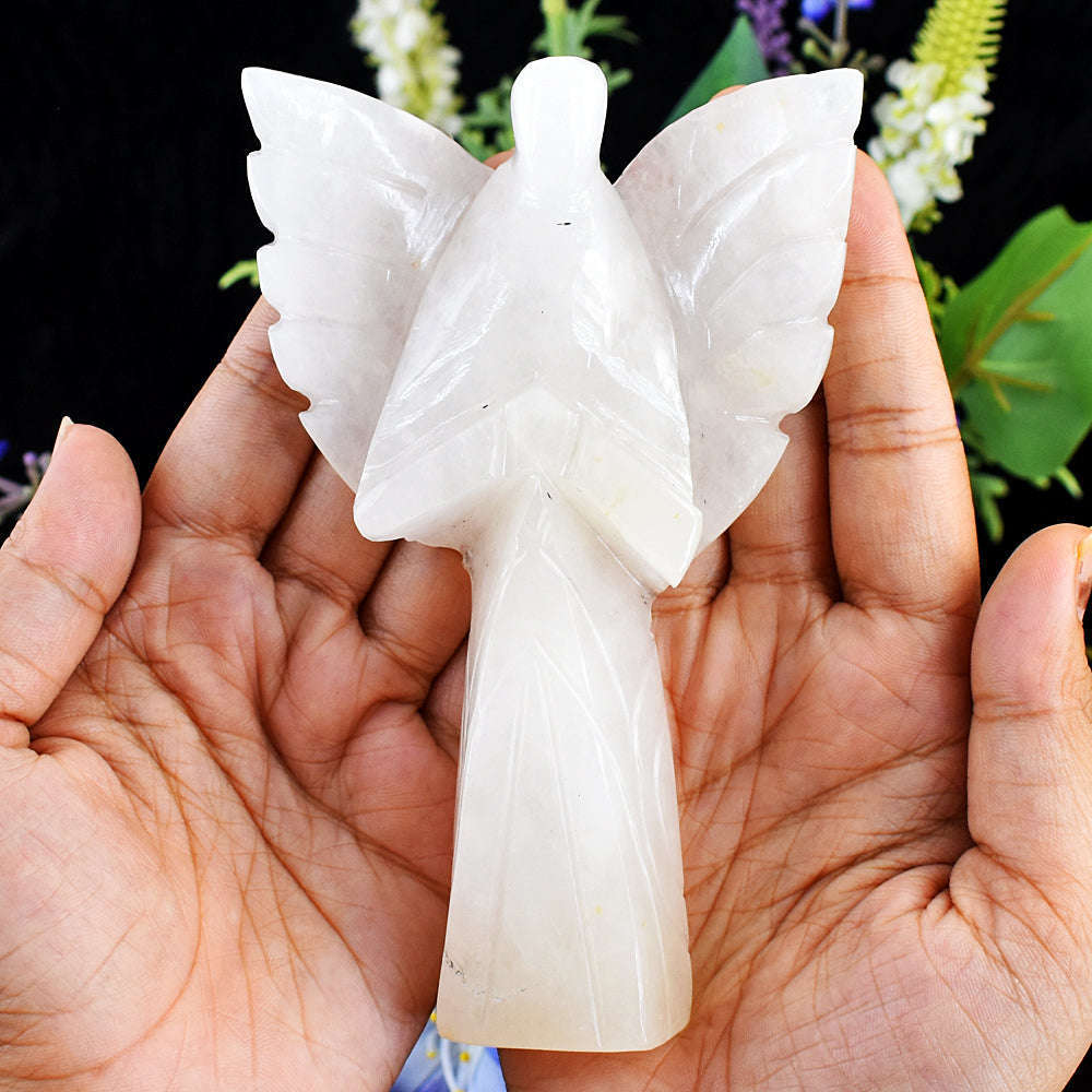 gemsmore:Amazing White Quartz Hand Carved Healing Praying Angel