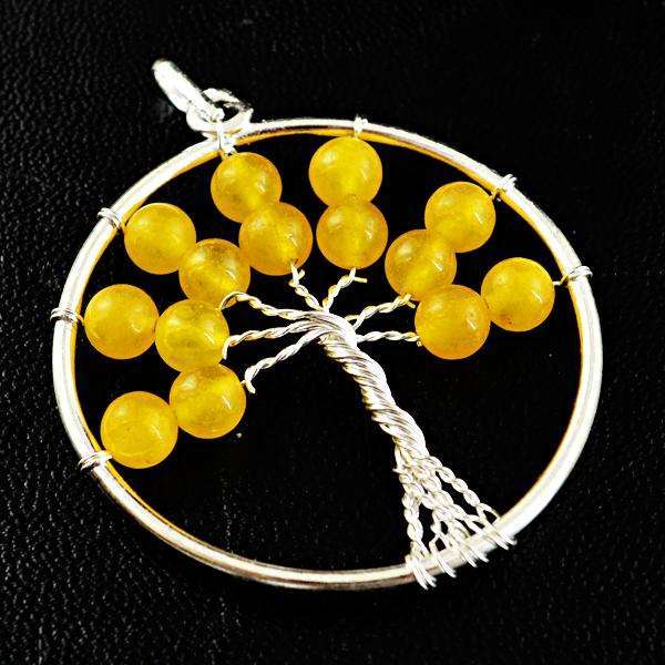 gemsmore:Amazing Yellow Aventurine Round Shape Healing Tree Pendant