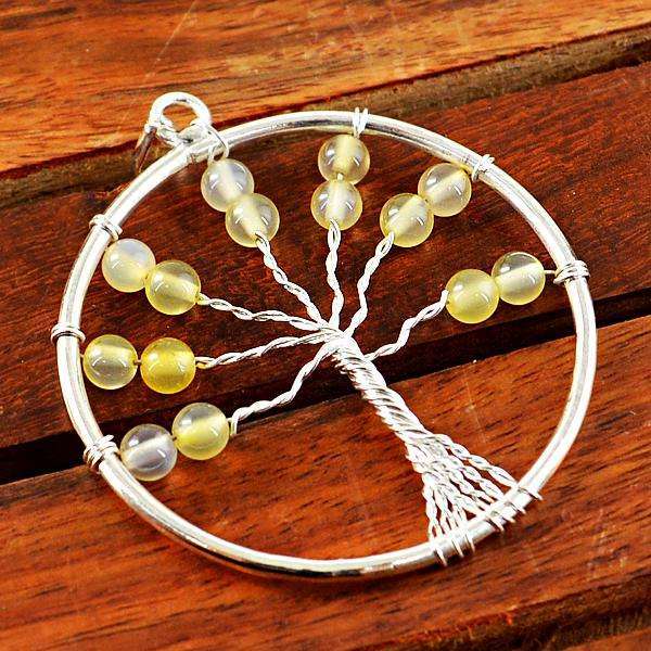 gemsmore:Amazing Yellow Onyx Round Shape Healing Tree Pendant