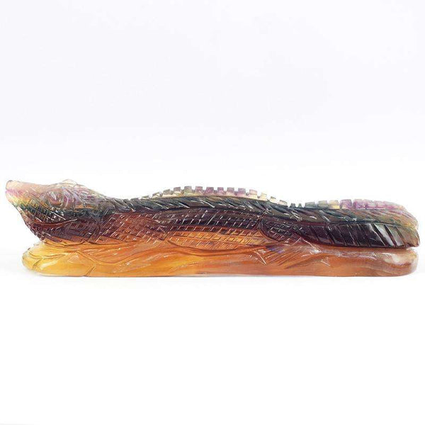 gemsmore:Amazingly Hand Carved Multicolor Fluorite Crocodile