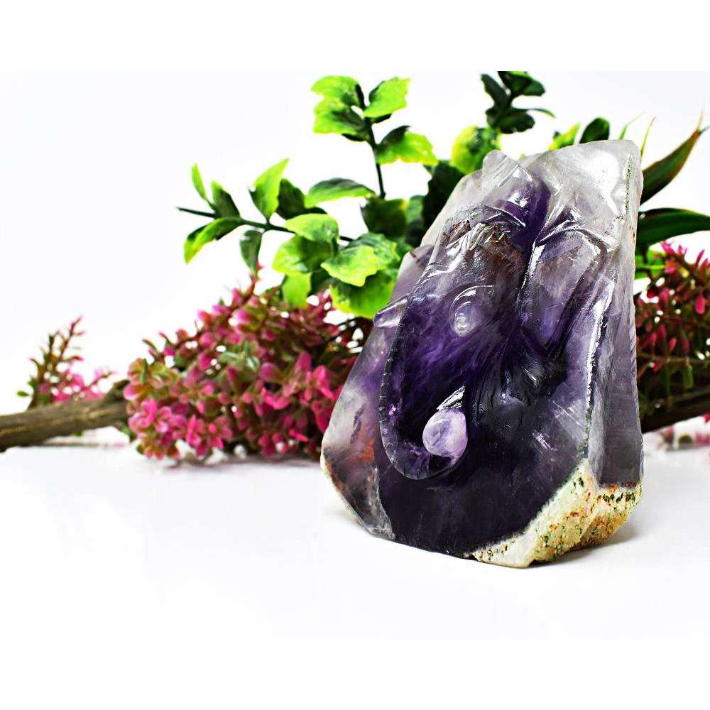 gemsmore:Amethyst Chiastolite Carved Lord Ganesha Engraved Rock