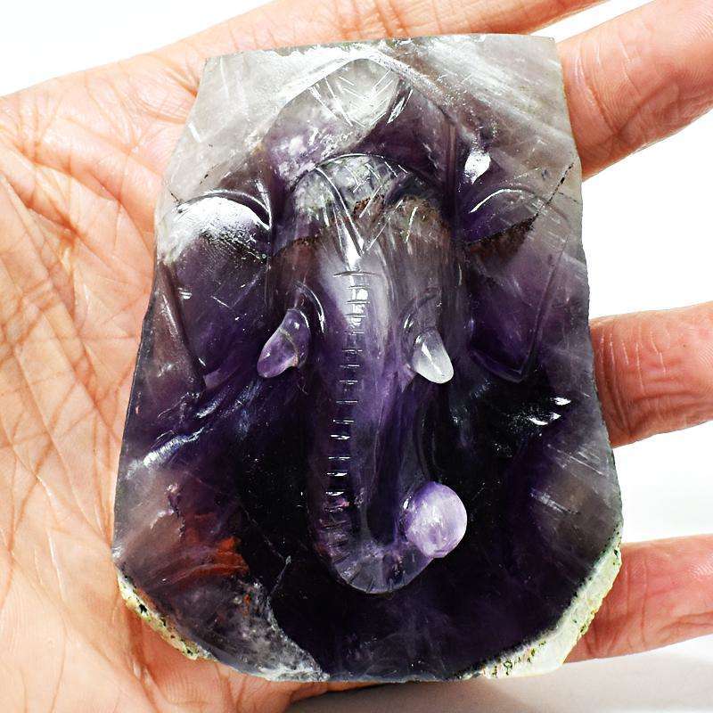 gemsmore:Amethyst Chiastolite Carved Lord Ganesha Engraved Rock