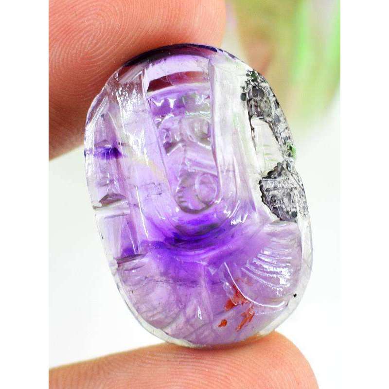 gemsmore:Amethyst Hand Carved Ganesha Engraved Gemstone