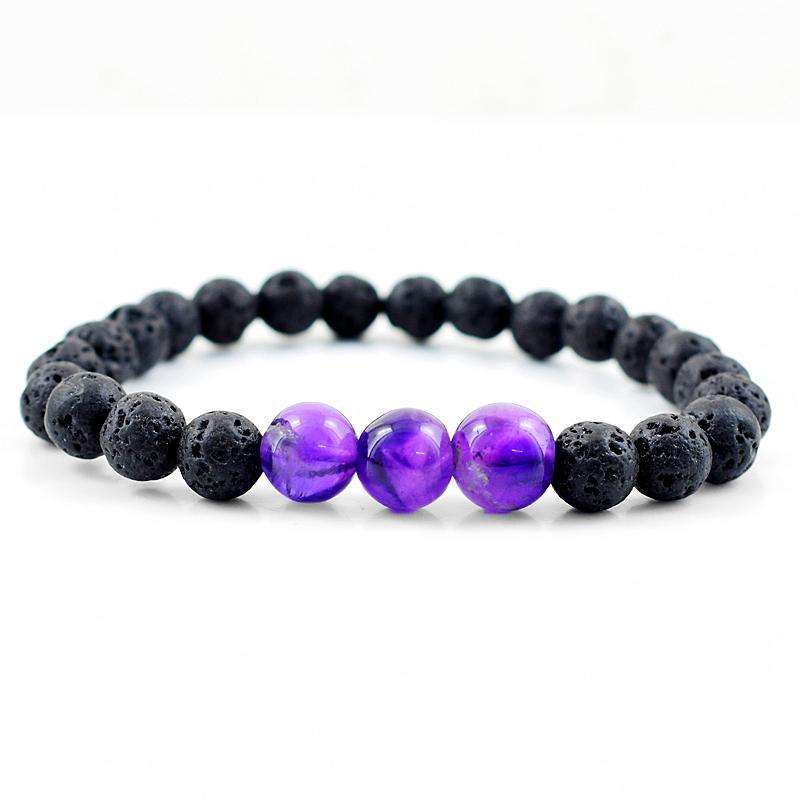 gemsmore:Amethyst & Lava Beads Gemstone Bracelets Pair - Free Size