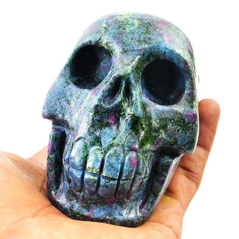 gemsmore:Amnazing Ruby Zoisite Carved Museum Size Skull